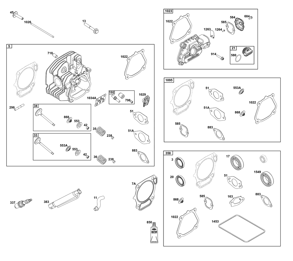 Cylinder Head Group Diagram and Parts List for 25V332-0066-F1 200000 - 399999 Briggs and Stratton Engine